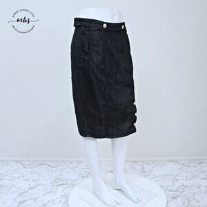 7 For‎ All Mankind Denim Split Button Midi Skirt Dark Wash Blue Women 29